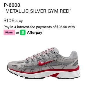 Nike Silver and Red Athletic Shoes. Men 8 1/2 = Women size 10. New In Box.